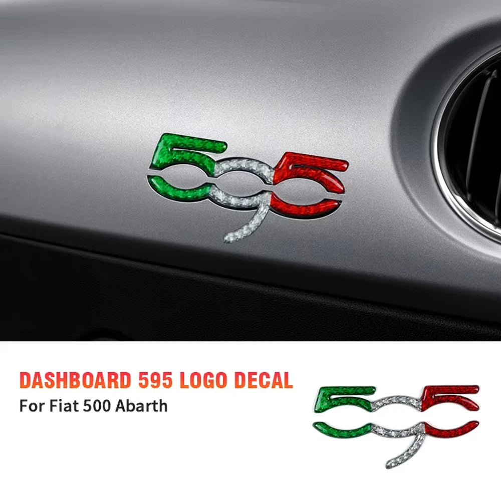 For Abarth 595 Fiat 500 2007-2024 Real Hard Dry Tricolor Carbon Fiber Sticker LHD RHD Car Dash Badge Conversion Dashboard Trim