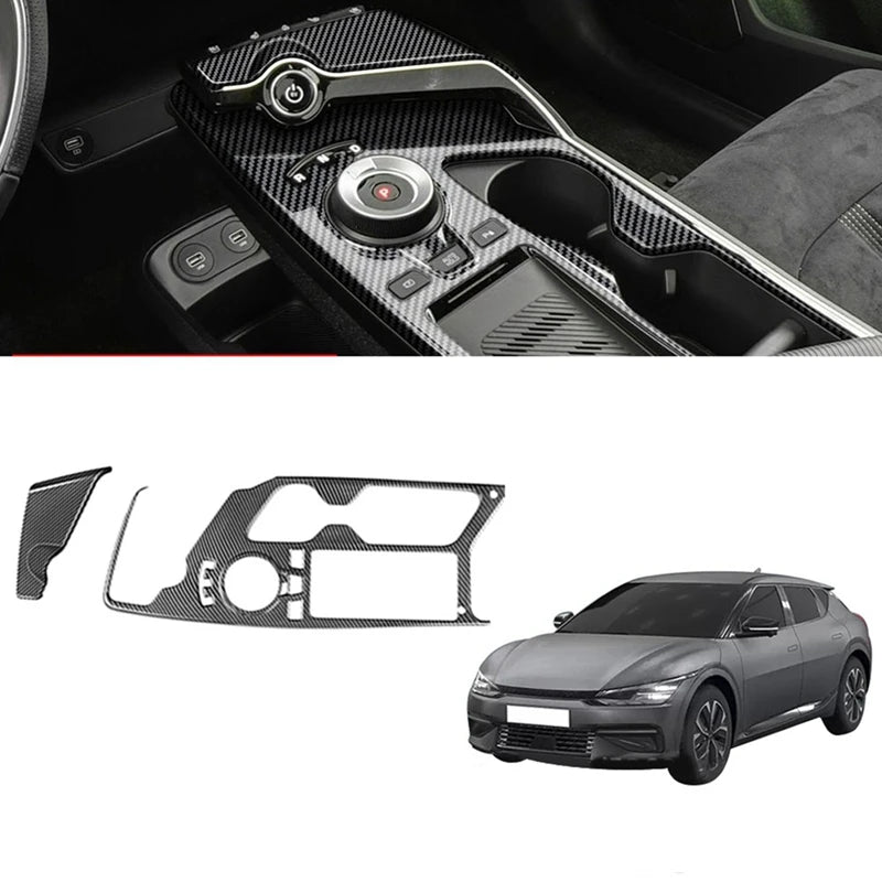 2Pcs Car Carbon Fiber Center Console Gear Shift Panel Water 