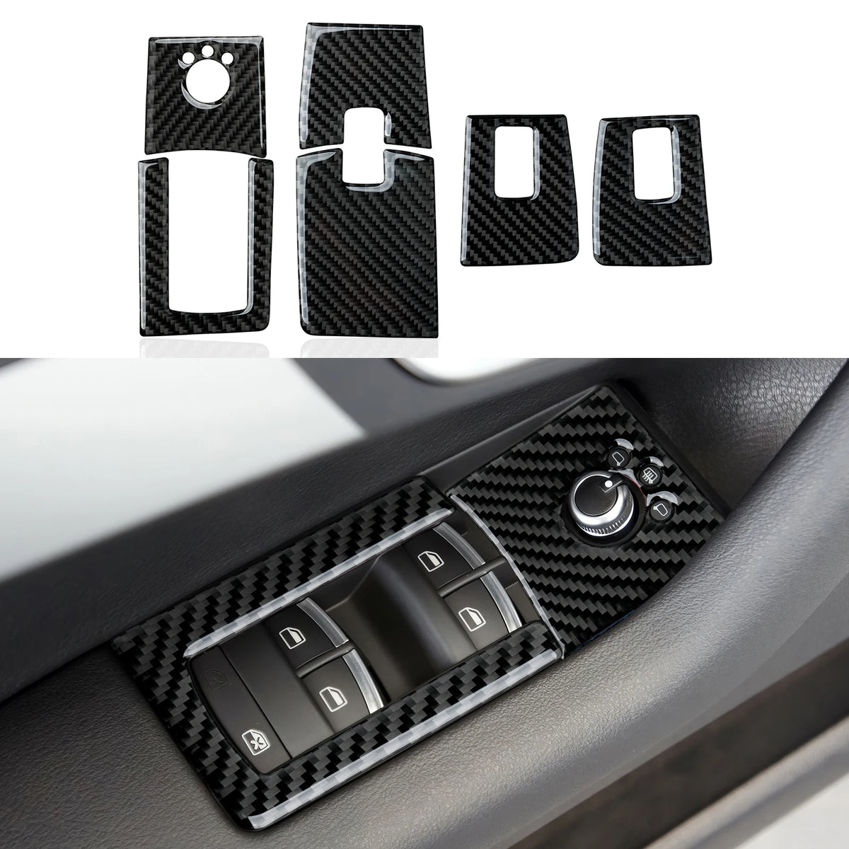 Car Center Console Gear Shift Panel Window Lift Carbon Fiber