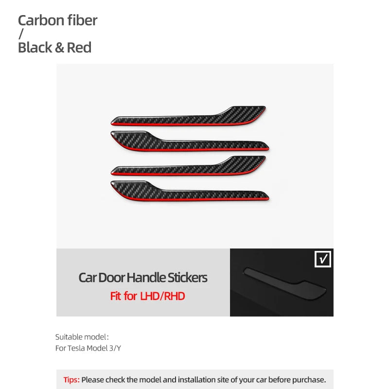 For Tesla Model Y Juniper Model 3 Highland 2024 Carbon Fiber Car Styling Door Handle Trim Protector Sticker Decor Accessories