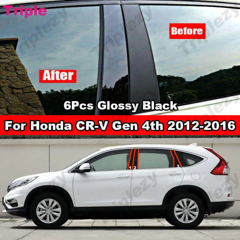 For Honda CRV CR-V Gen 4th 2012-2016 6Pcs Glossy Black/Chrom