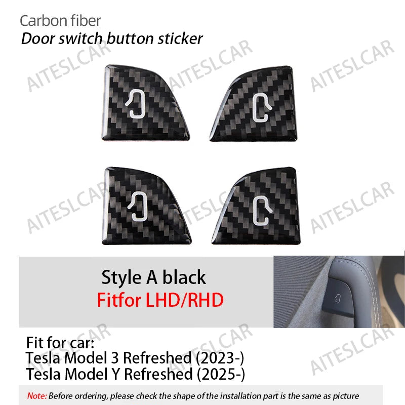 For Tesla Model Y 2019-2026 Juniper Model 3 Highland 2024 Carbon Fiber Car Interior Door Switch Button Trim Stickers Accessories