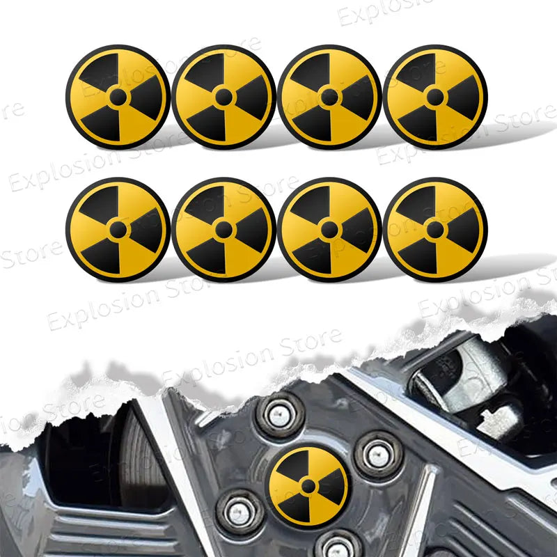4Pcs 56mm Nuclear Radiation Warning Logo Car Tyre Wheel Cent
