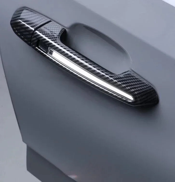 Glossy Black Carbon Fiber Siver Car Door Handle Cover Trim S