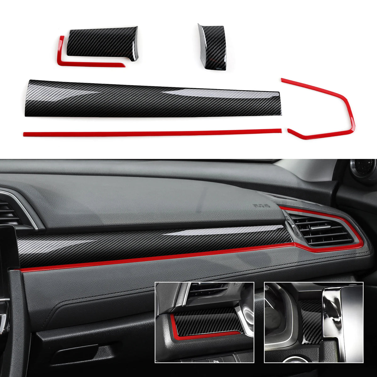 For Honda Civic 10th Gen (2016 -2021) Interior Accessories Car Center Console Gear Shift Panel Carbon Fiber ABS Trim Sticker