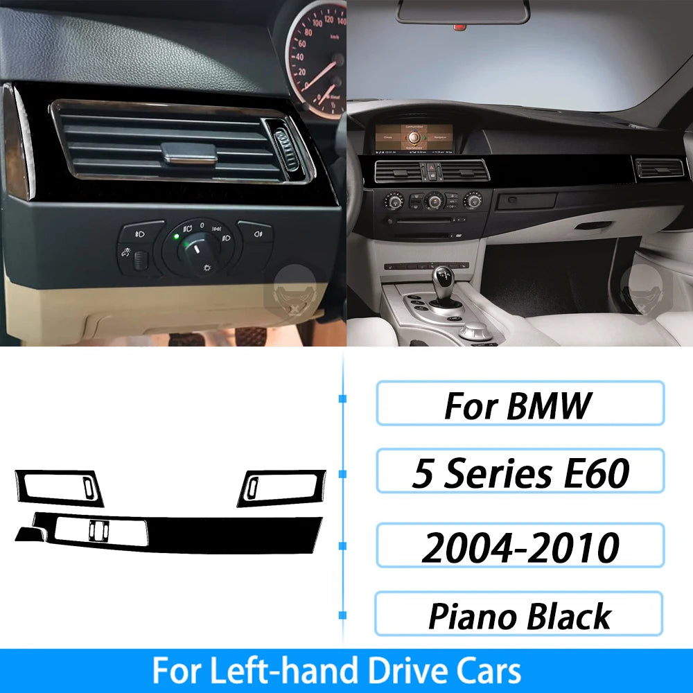 For BMW 5 Series E60 2004-2007 Piano Black Gear Shift Steering Wheel Air Outlet Panel Set Trim Car Interior Accessories Sticker
