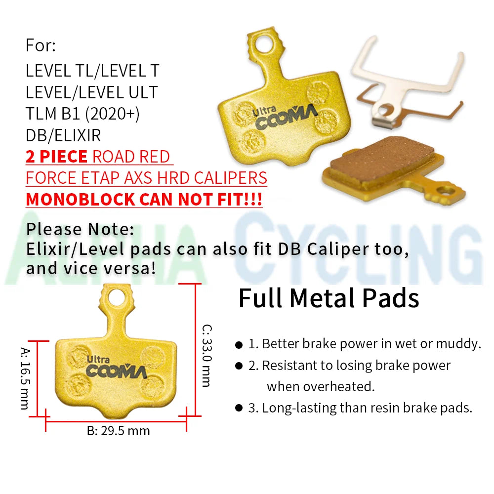4 Pairs Full Metal Bicycle Disc Brake Pads for SRAM LEVEL RE
