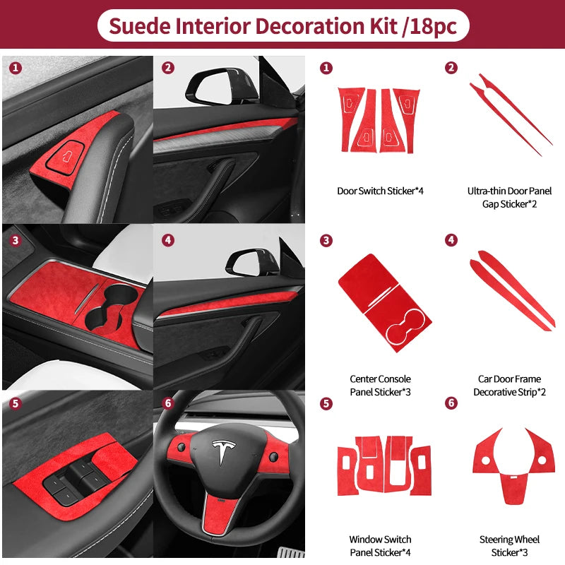 Made of Alcantara For Tesla Model 3 Model Y (2019-2024) Door Switch Button Trim Cover Protection Car Interior Tuning Accessories