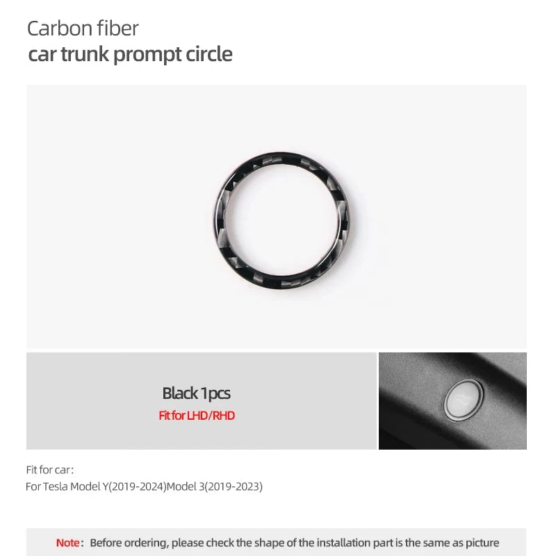 For Tesla Model 3 Highland 2024 Model Y Model 3 Carbon Fiber Car Rear Trunk Button Circle Trim Sticker Tuning Interior Accessory