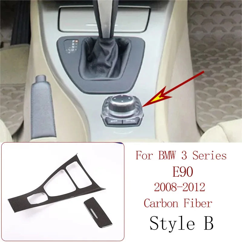 For BMW 3 Series E90 2005-2012 Car Carbon Fiber Interior Decoration Cover Stickers Dashboard Console Gear Shift Door Handle Trim