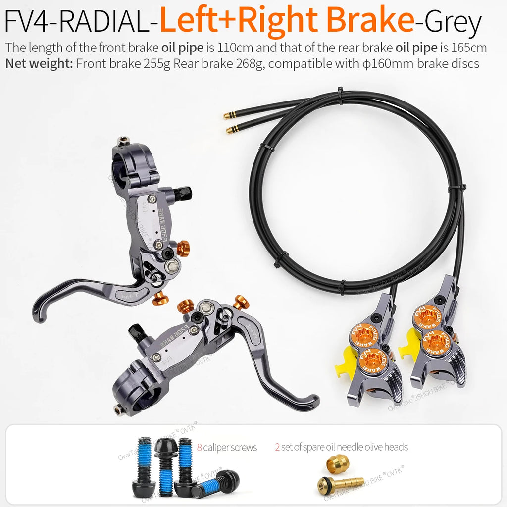 FROG WAKE FV4 4-Piston Hydraulic Disc Brake Kit Split Type Aluminum Inline Radial Front / Rear Brake Grey / Silver / Black Bike