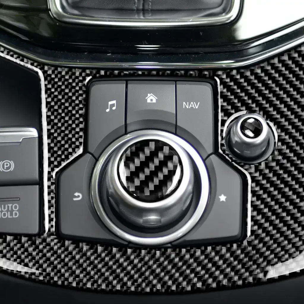 2Pcs Real Carbon Fiber Car Center Console Multimedia Volume 