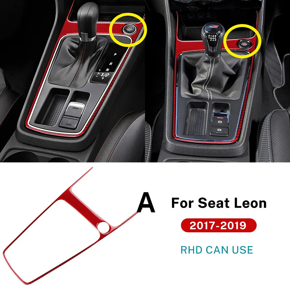 For Seat Leon 2017 2018 2019 Real Soft Carbon Fiber Sticker LHD RHD Car Gear Shift Outer Frame Panel Trim Interior Accessories