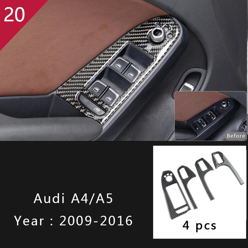 For Audi A4 S4 RS4 B8 8K A5 S5 RS5 8T 8F Car Carbon Fiber Window Door Panel Strips Cover Protective Trim Sticker Accessories