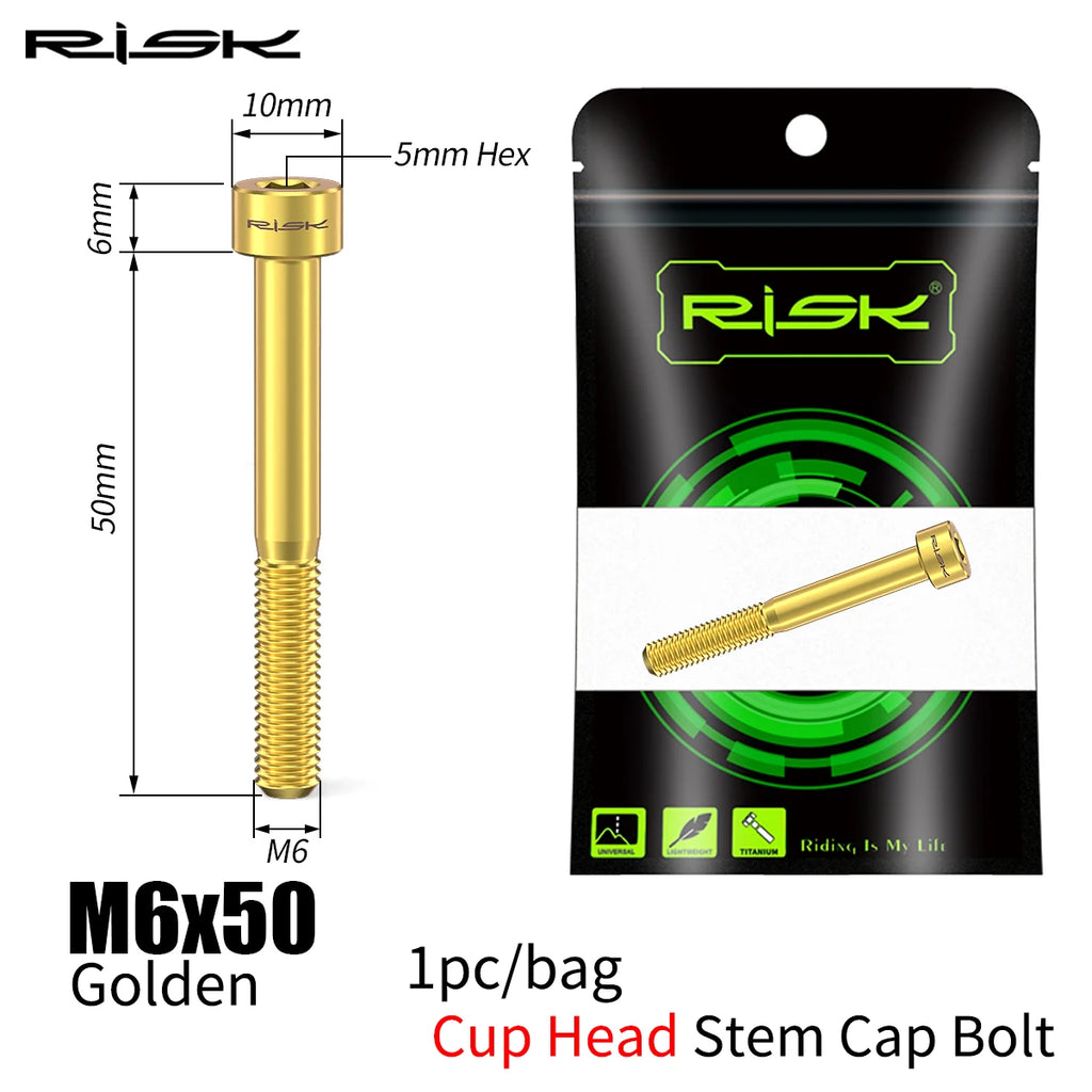 RISK Bike Titanium Bolt Screw M6x30 M6x35 M6x40 M6x50 for Bicycle Headset Stem Cap Cover Disc Brake Caliper Flat Allen Head