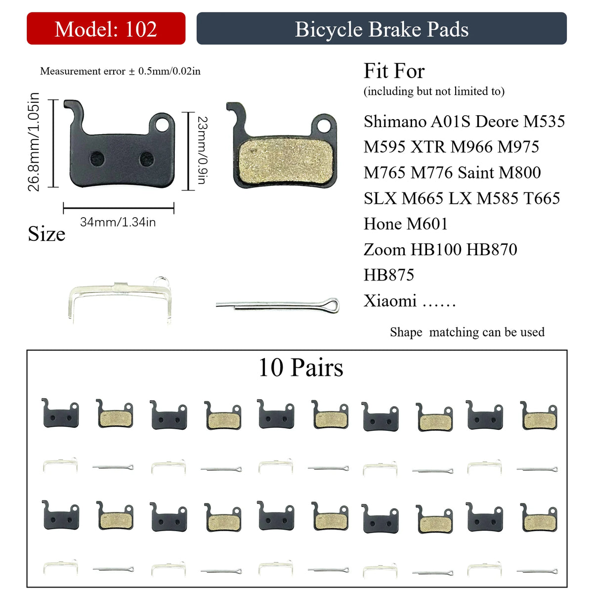 10 Pairs Multiple Models Bike Resin Disc Brake Pads MTB/Road/E-Scooters for Shimano XTR Deore Sram Level Code Guide Magura