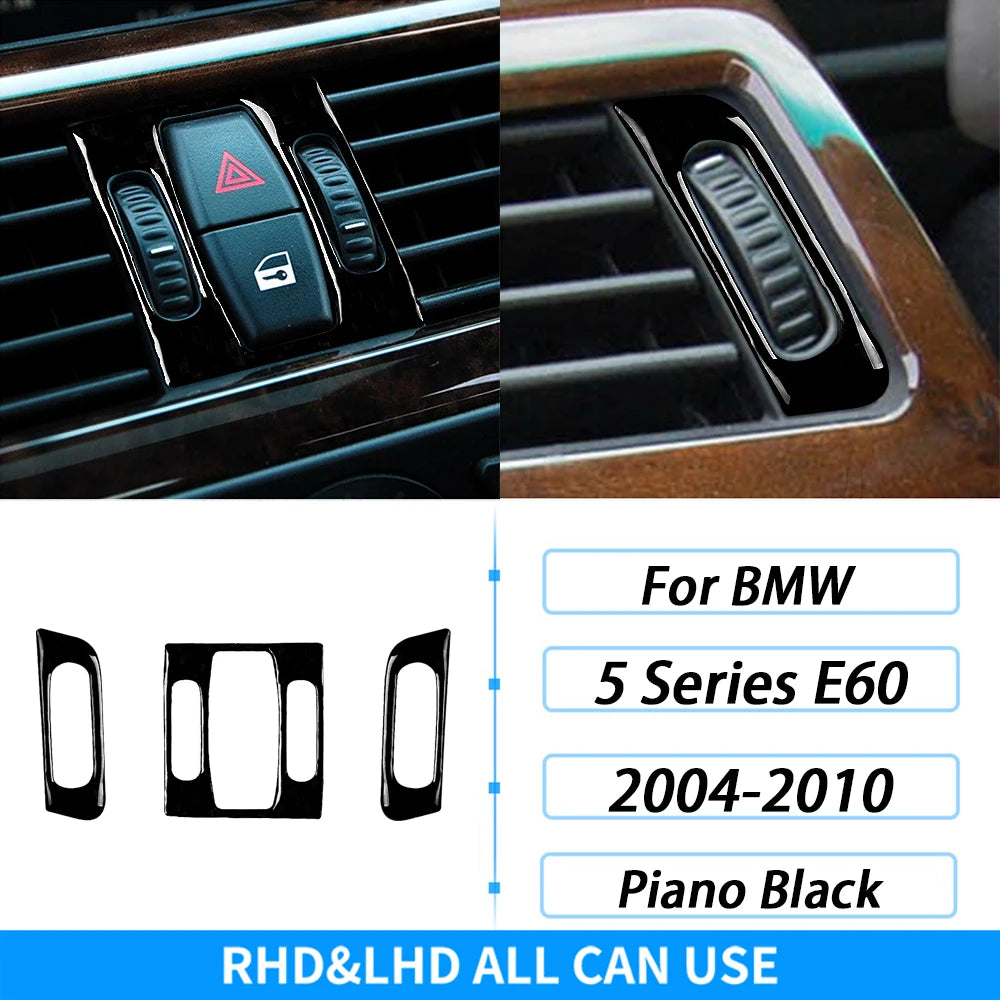 For BMW 5 Series E60 2004-2007 Piano Black Gear Shift Steering Wheel Air Outlet Panel Set Trim Car Interior Accessories Sticker