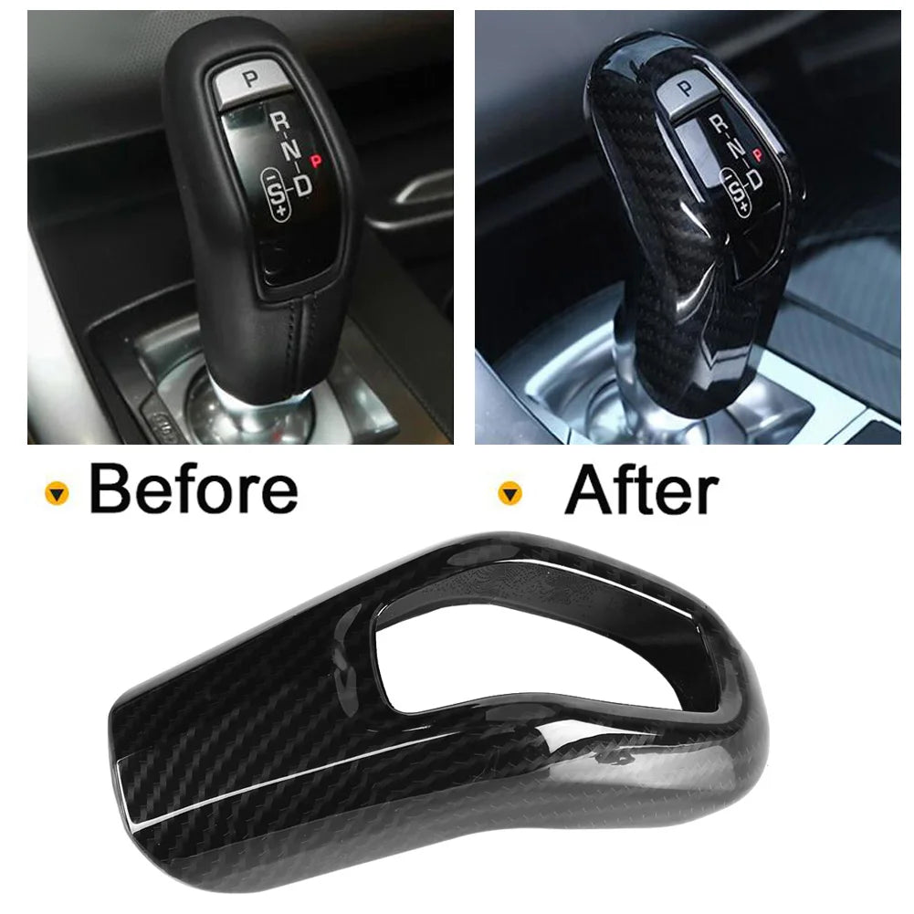 Carbon Fiber Style Car Gear Shift Knob Cover Trim Frame ABS 
