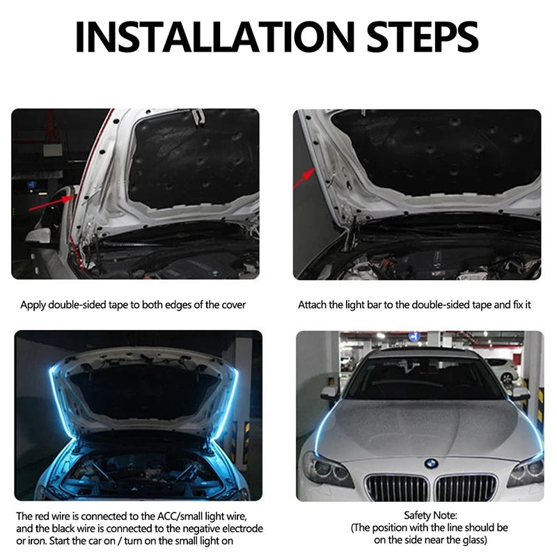 150cm LED Daytime Running Light Scan Starting Car Hood Decor