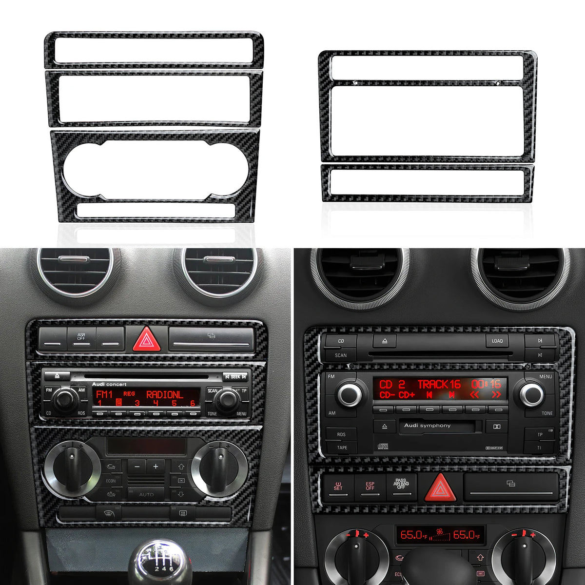 Car Center Console Gear Shift Panel Window Lift Carbon Fiber
