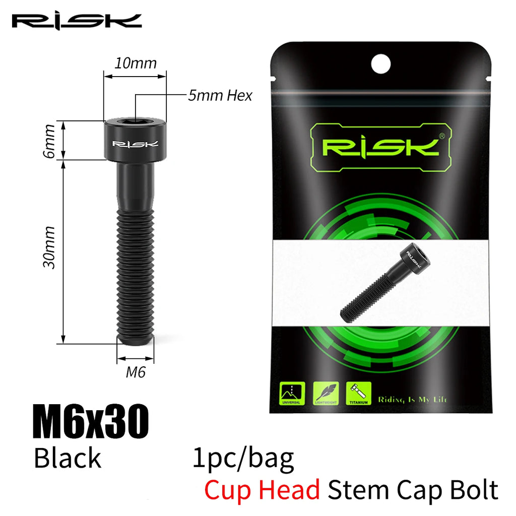 RISK Bike Titanium Bolt Screw M6x30 M6x35 M6x40 M6x50 for Bicycle Headset Stem Cap Cover Disc Brake Caliper Flat Allen Head