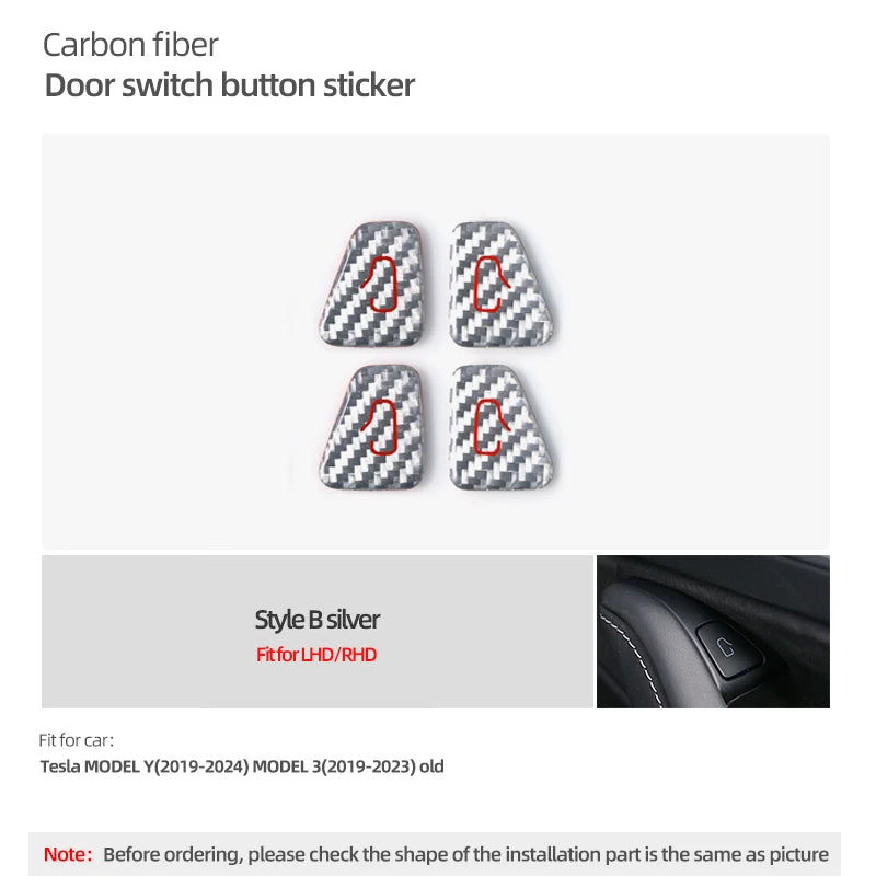 For Tesla Model Y 2019-2025 Juniper Model 3 Highland 2024 Carbon Fiber Car Interior Door Switch Button Trim Stickers Accessories