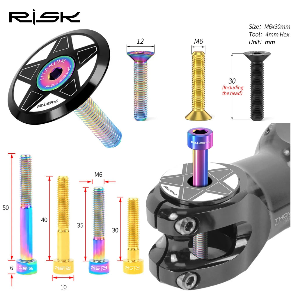 RISK Titanium Bicycle Screw Bike Headset Stem Cap Cover Bolt