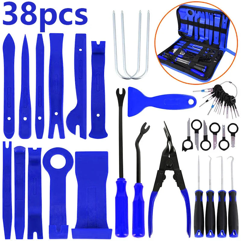 Car Trim Interior Plastic Disassembly Tools Kit Car Clip Pliers Fastener Remover Pry Tool Set Trim Removal have Tool Storage Bag
