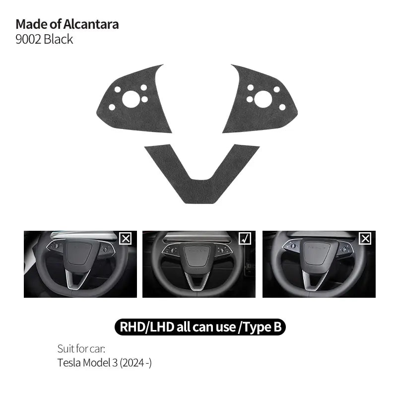 For Tesla Model 3 (2024 -) Tesla Model Y (2025 -) Made of Alcantara Steering Wheel Panel Trim Sticker Car Interior Accessories