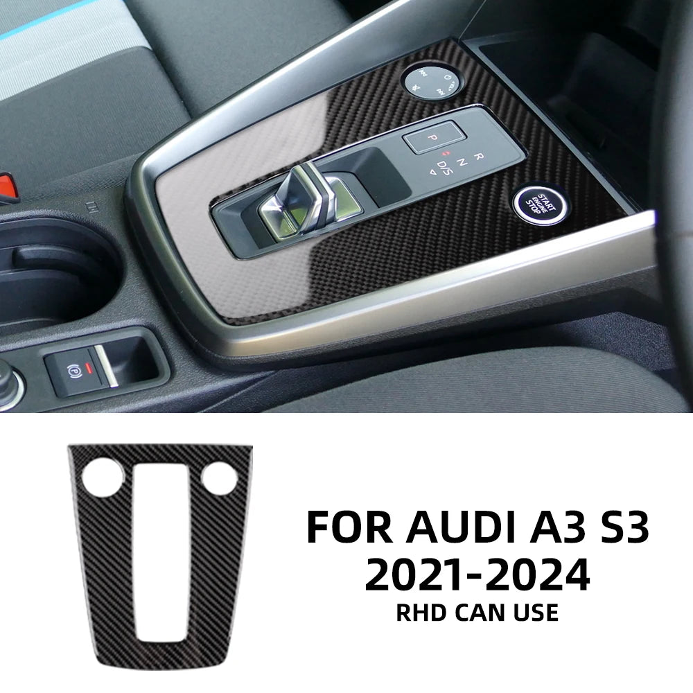 Real Soft Carbon Fiber Sticker for Audi A3 S3 8Y 2021 2022 2023 2024 RHD LHD Car Gear Shift Panel Accessories Interior Trim