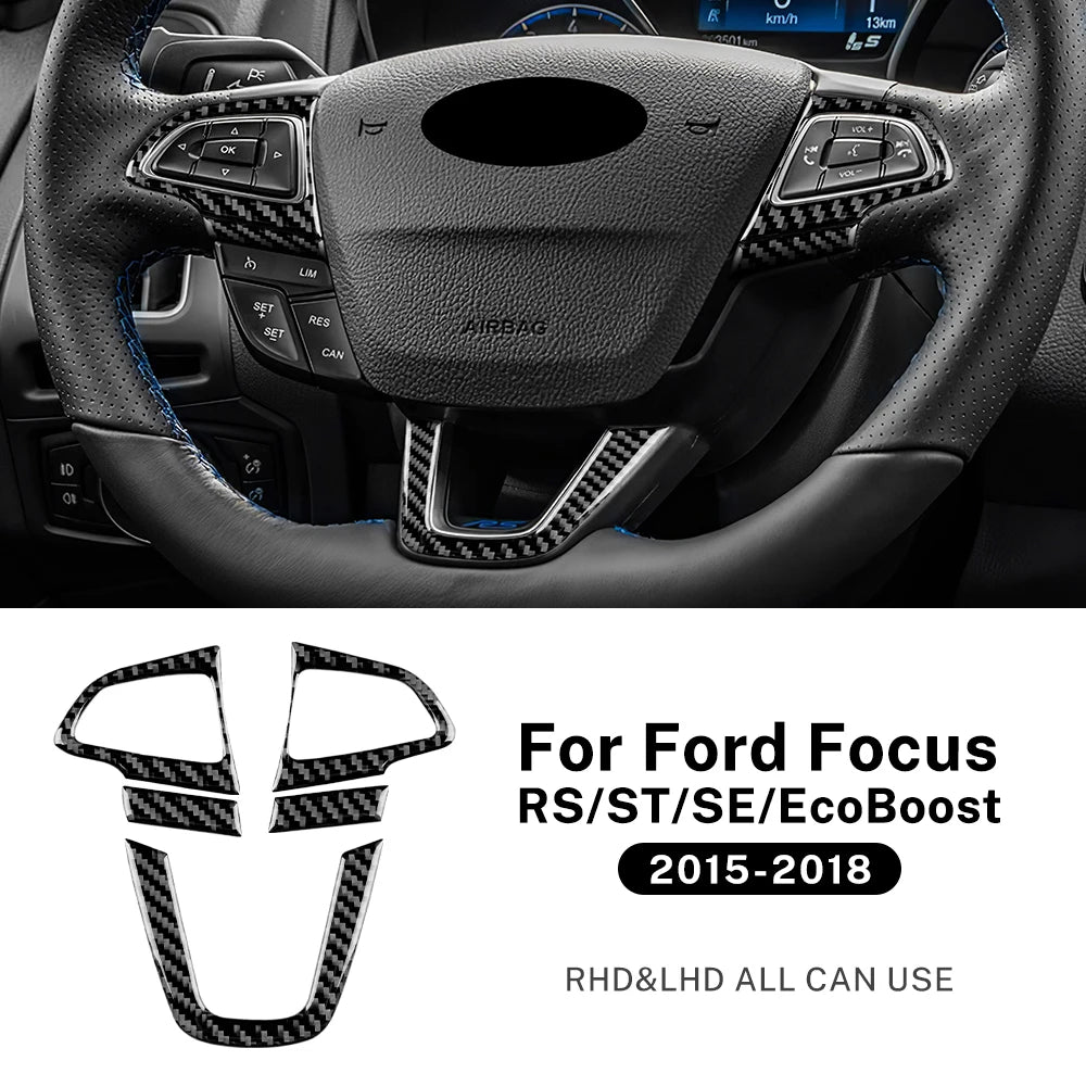 For Ford Focus RS/ST/SE/ECO Boost 2015 2016 2017 2018 Real Soft Carbon Fiber Sticker Car Steering Wheel Frame Button Trim