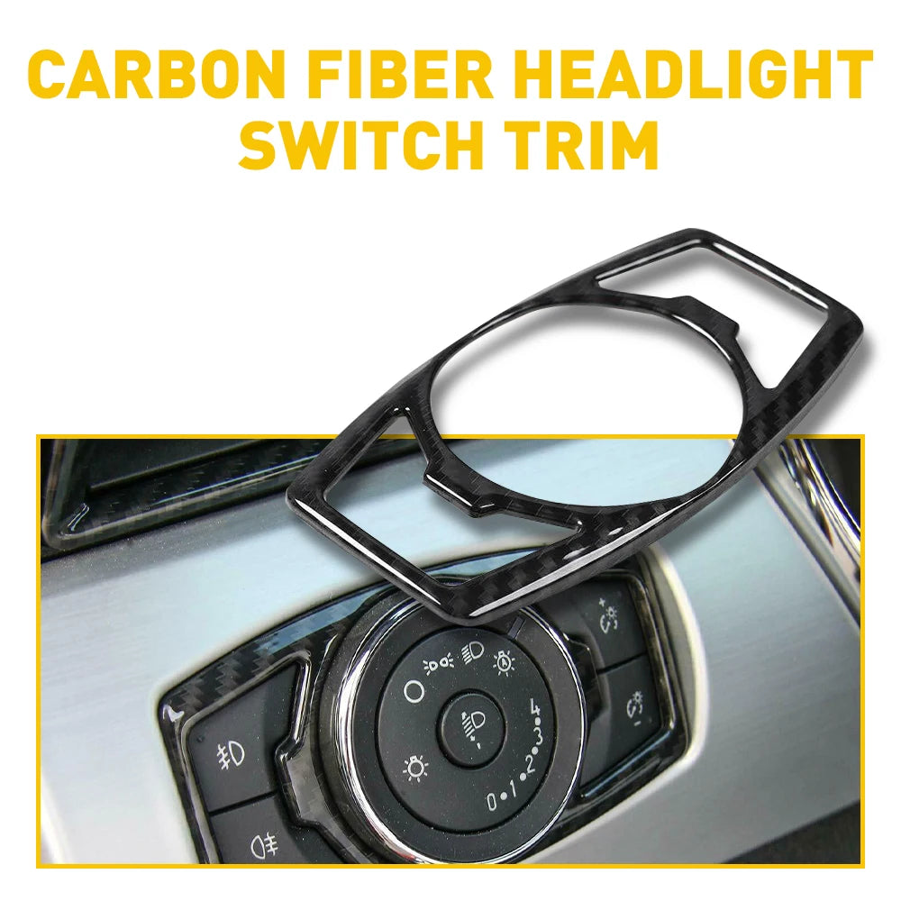 1Pcs Carbon Fiber Headlight Switch Trim Decor Cover for Ford