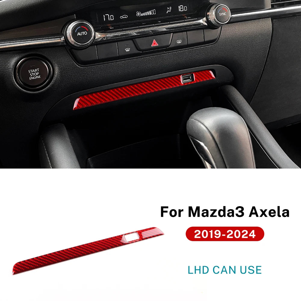 Real Soft Carbon Fiber Sticker For Mazda 3 Axela 2019 2020 2021 2022 2023 2024 2025 LHD RHD Car Central Control USB Frame Trim