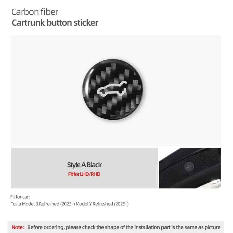 For Tesla 2019- Model 3 Highland 2024 Model Y Juniper Carbon Fiber Rear Trunk Switch Button Trim Sticker Car Interior Accessory