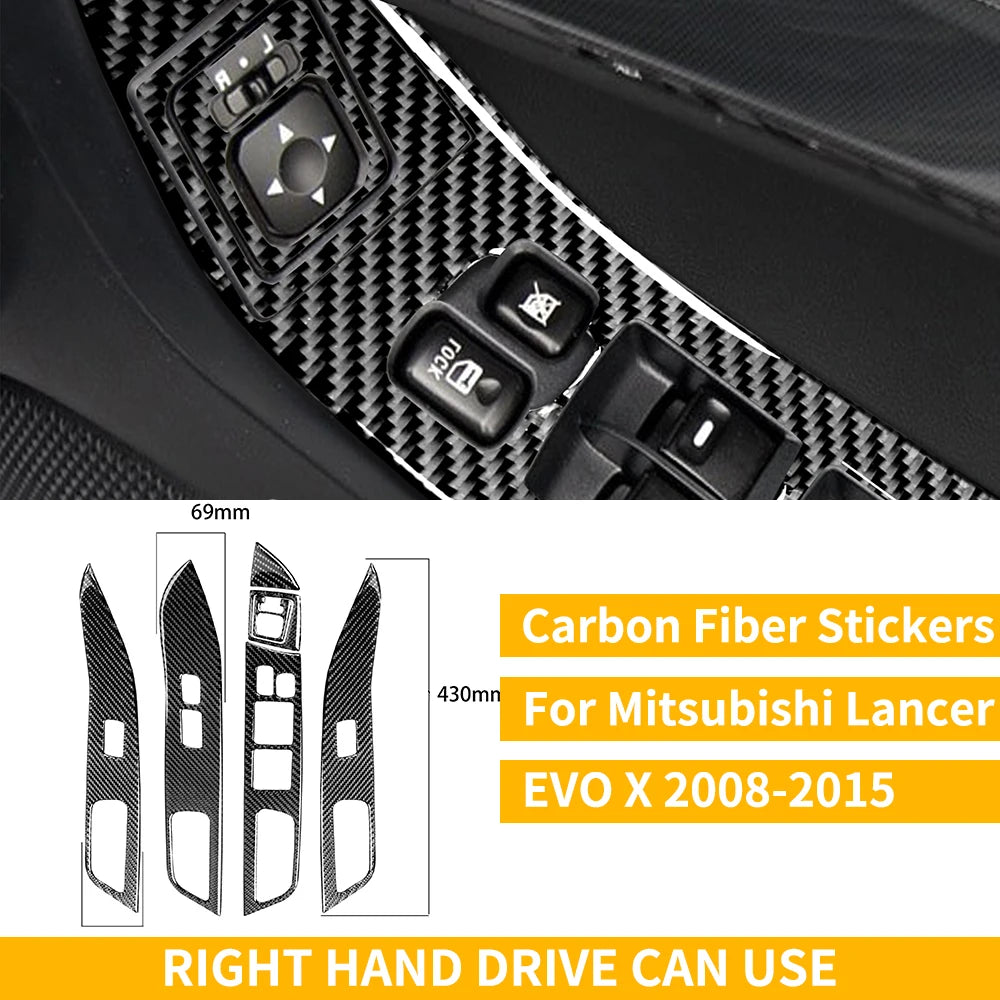 For Mitsubishi Lancer EVO X MR 2008-2015 Carbon Interior Trim Sticker Set Speedometer Window Lifting Storage Car Accessories