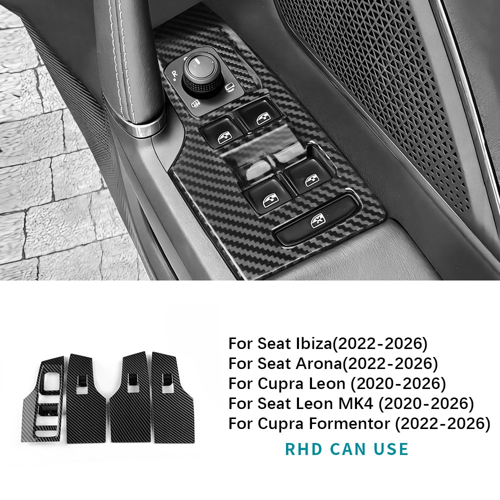 ABS Carbon Fiber For Seat Leon MK4/Cupra Leon/Cupra Formentor 2020-2026 /lbiza/Arona 2022-2026 Car Windows Control Panel Trim