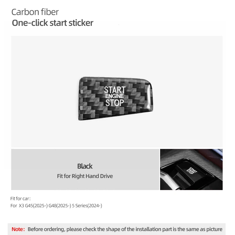 For BMW 5 Series G60 G70 X3 G45 G48 2025 2026 Real Carbon Fiber Car Engine Start Stop Button Trim Sticker Interior Accessories