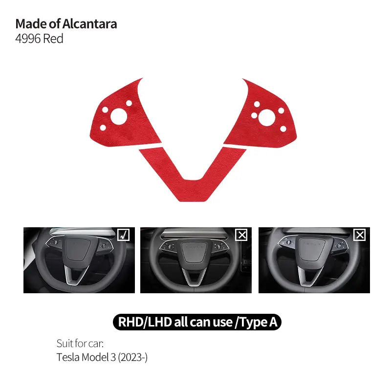 For Tesla Model 3 (2024 -) Tesla Model Y (2025 -) Made of Alcantara Steering Wheel Panel Trim Sticker Car Interior Accessories