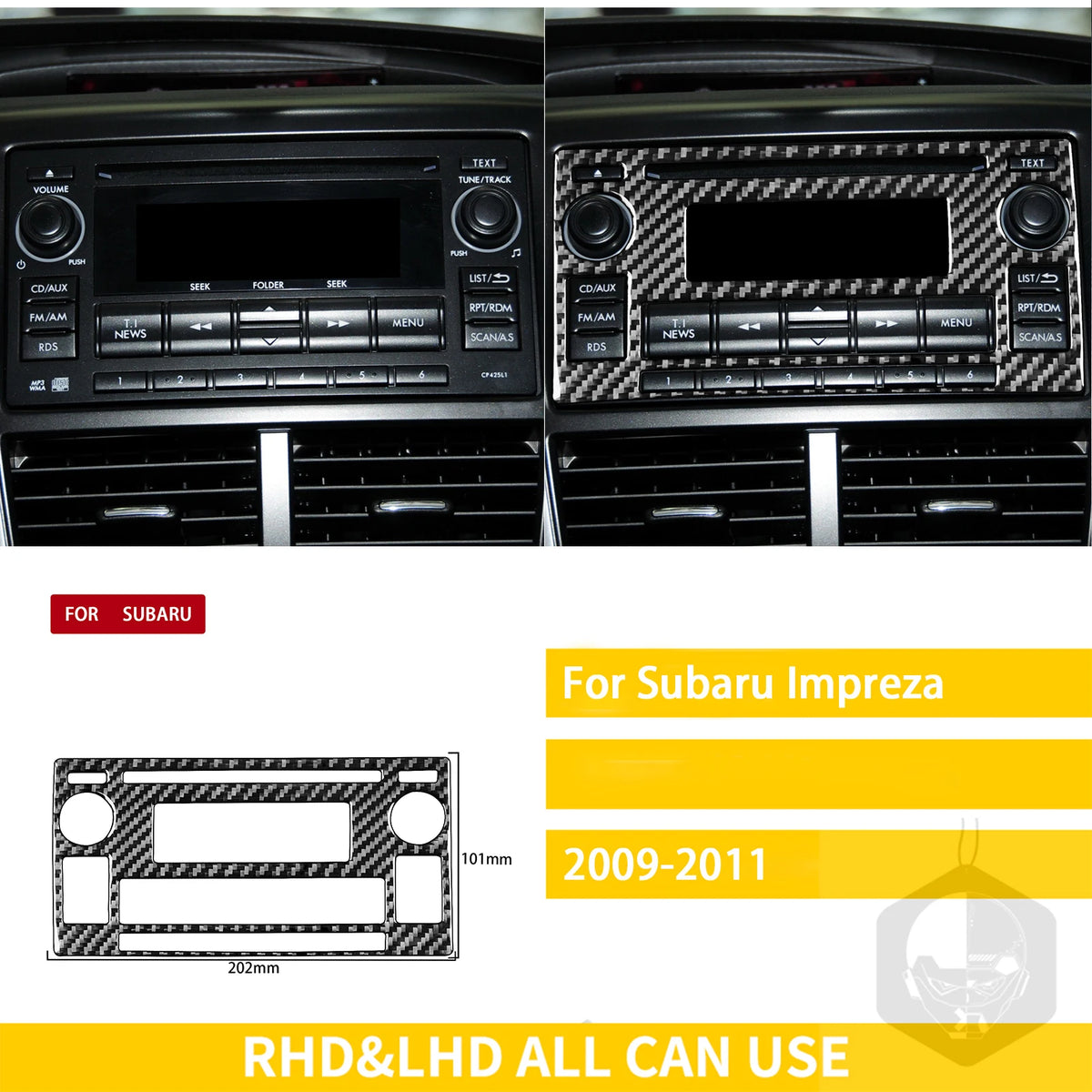 For Subaru Impreza 2009 2010 2011 Accessories Carbon Fiber Car Interior Gear Cuphold Panel CD Air Outlet Cover Trim Sticker