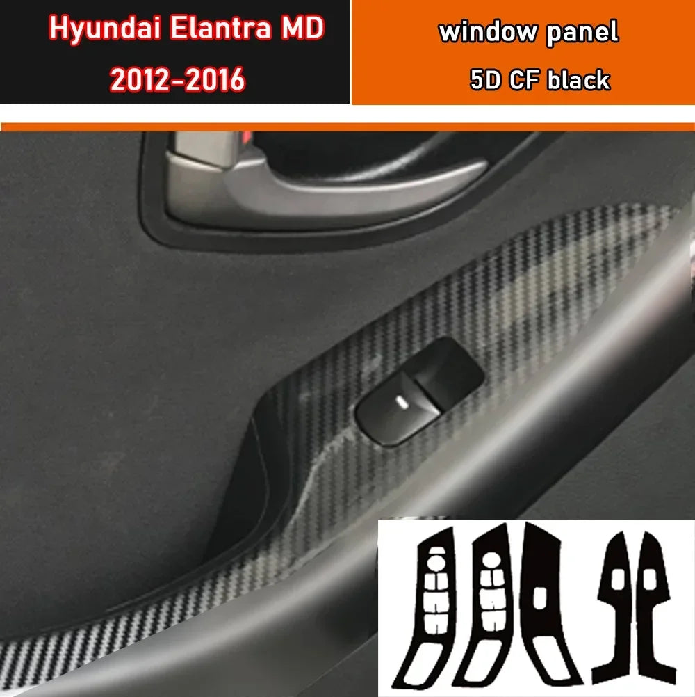 Car Styling Black Carbon Decal Car Window Lift Button Switch Panel Cover Trim Sticker 4 Pcs/Set For Hyundai Elantra MD 2012-2016