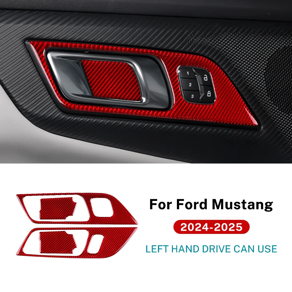 Real Soft Carbon Fiber Sticker For Ford Mustang GT Dark Horse EcoBoost 2024 2025 2026 LHD RHD Car Door Inner Handle Frame Trim