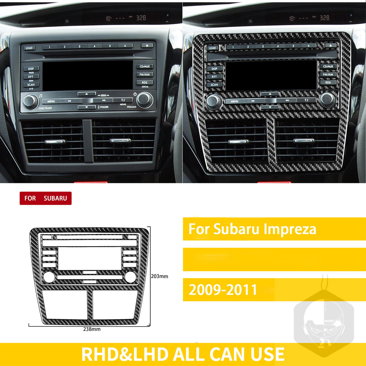 For Subaru Impreza 2009 2010 2011 Accessories Carbon Fiber Car Interior Gear Cuphold Panel CD Air Outlet Cover Trim Sticker