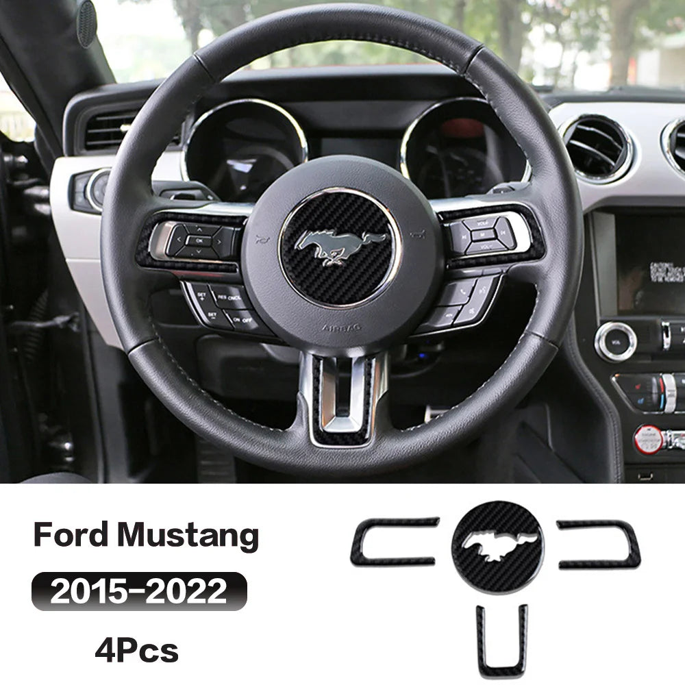 4pcs Carbon Fiber Car Steering Wheel Stickers Interior Trim 
