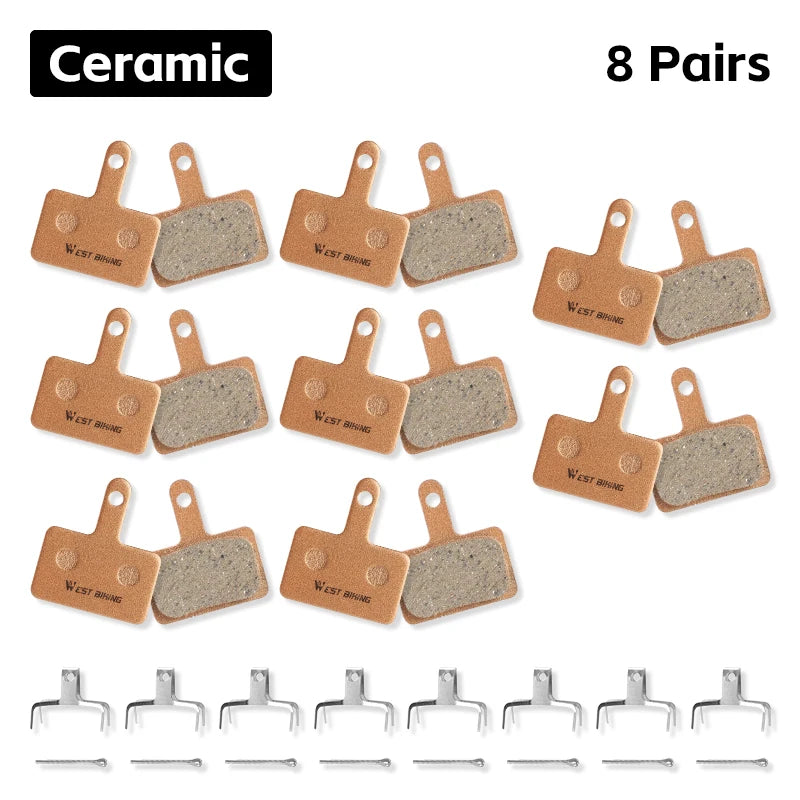 WEST BIKING Resin Ceramic Bike Brake Pads For Shimano Mt200 M515 C501 C601 1/2/4/6/8 Pair Wear-resistant Road Bicycle Brake Pads