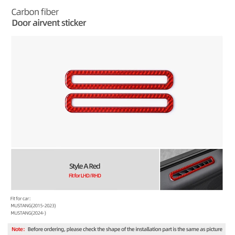 For Ford Mustang GT 2024 2025- Carbon Fiber Car Interior Door Side Air Vent Outlet Trim Sticker Decoration Tuning Accessories