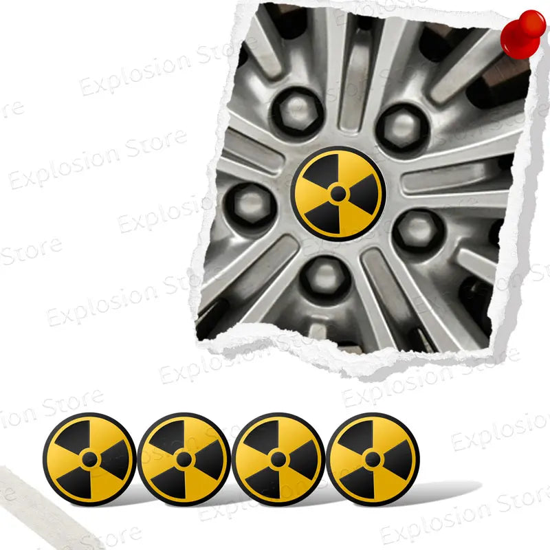 4Pcs 56mm Nuclear Radiation Warning Logo Car Tyre Wheel Cent
