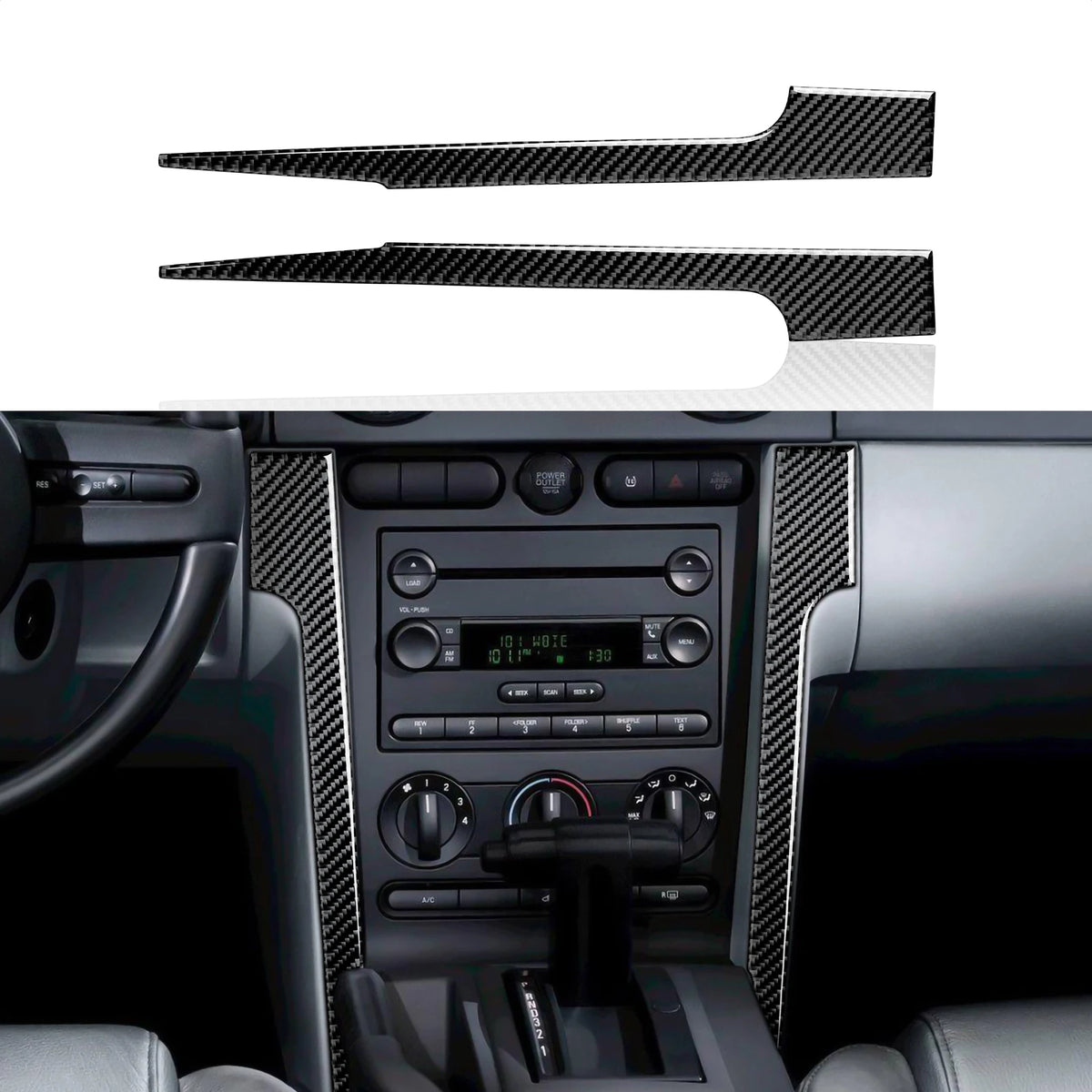 For Ford Mustang GT Shelby (2005-2009) Steering Wheel Panel Carbon Fiber Trim Sticker Car Center Console Gear Shift Cover Set