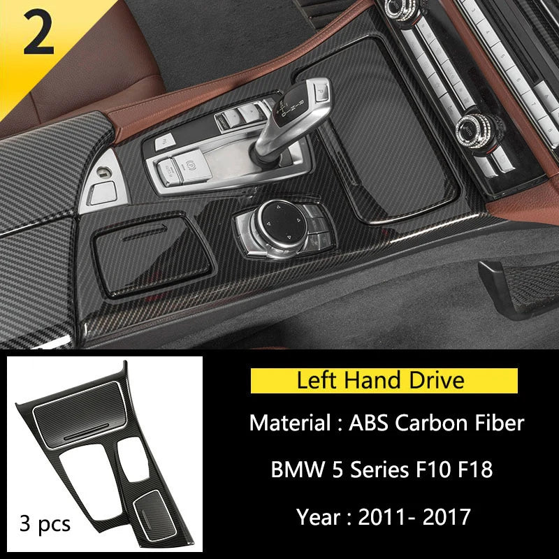 LHD For BMW 5 Series F10 F11 Carbon Fiber Car Central Armrest Box Cover Storage Box Gear Position Panel Decoration Cover Trim