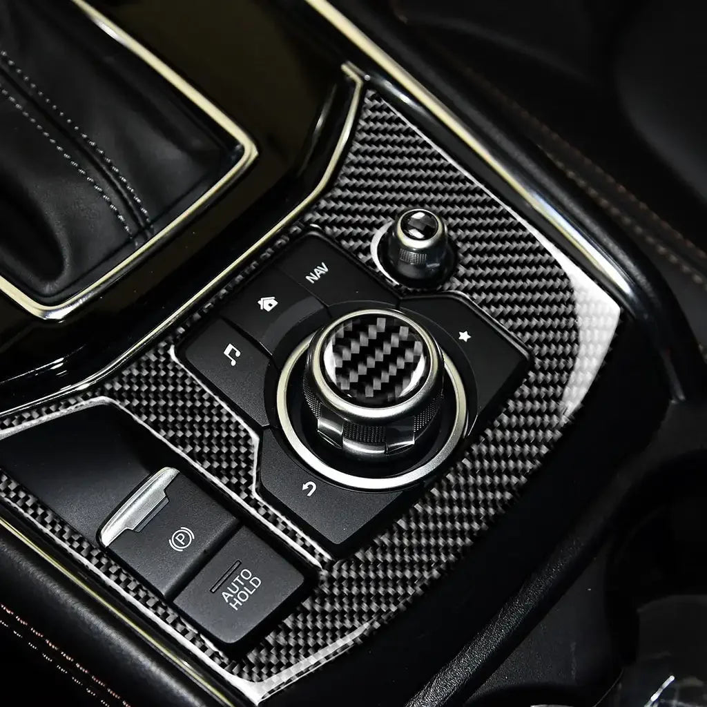 2Pcs Real Carbon Fiber Car Center Console Multimedia Volume 