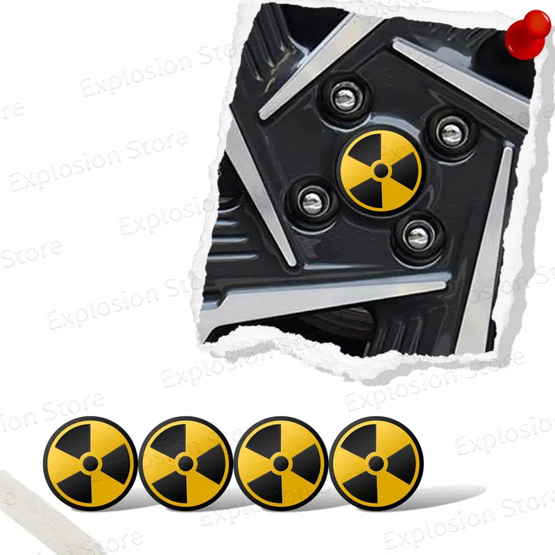 4Pcs 56mm Nuclear Radiation Warning Logo Car Tyre Wheel Cent